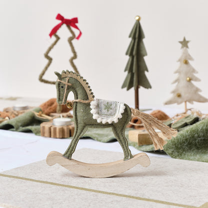 Sage Green Felt Standing Rocking Horse Decoration - 16cm