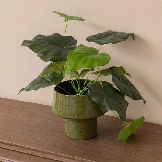  Round Olive Green Speckled Iron Planter Pot - 24cm x 20cm 
