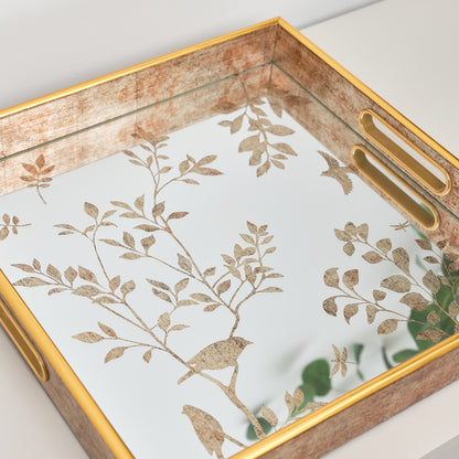 Gold Printed Mirrored Tray - 34cm x 34cm