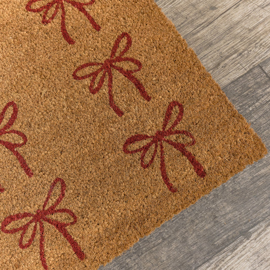  Red Bow Detail PVC Backed Coir Doormat 60cm x 40cm 
