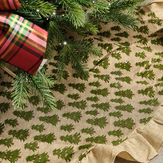 Hessian Tree Print Christmas Tree Skirt - 120cm 