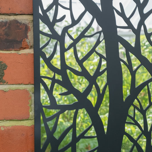  Black Tree Detail Garden Wall Mirror - 90cm x 50cm 