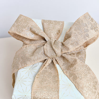 Large Pale Champagne Floral Glittered Wired Ribbon Garland - 270cm