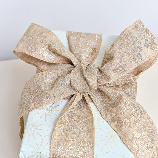  Large Pale Champagne Floral Glittered Wired Ribbon Garland - 270cm 