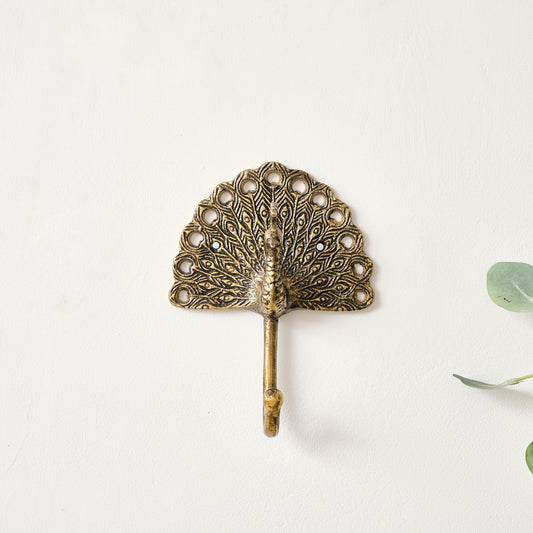  Antique Brass Gold Peacock Wall Hook 