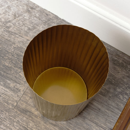  Shiny Gold Reeded Metal Paper Bin 21cm x 27cm 