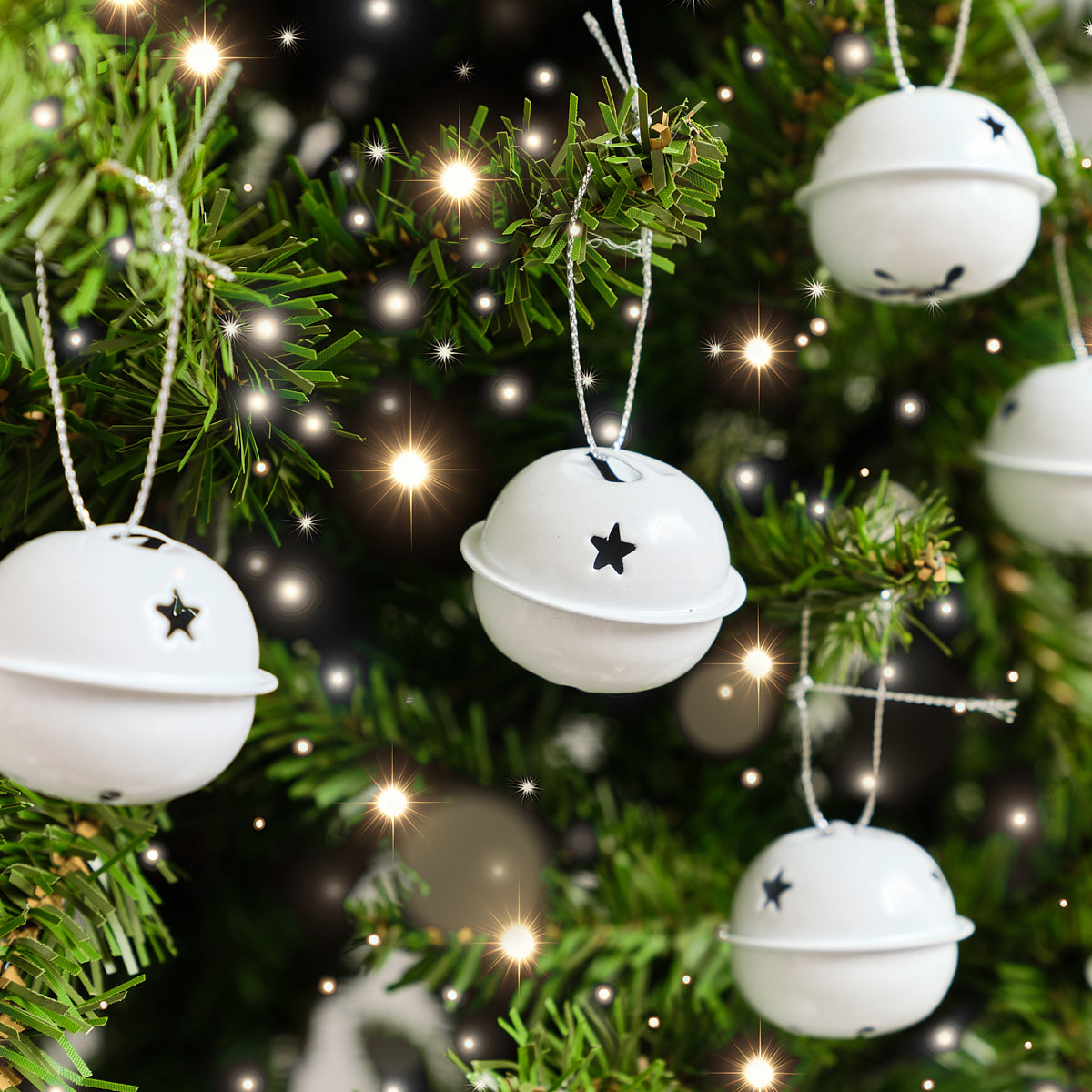 Set of 8 White Hanging Bell Christmas Decorations - 4cm
