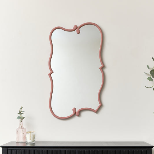  Large Dark Pink Vintage Asymmetrical Shaped Wall Mirror - 84cm x 53cm 