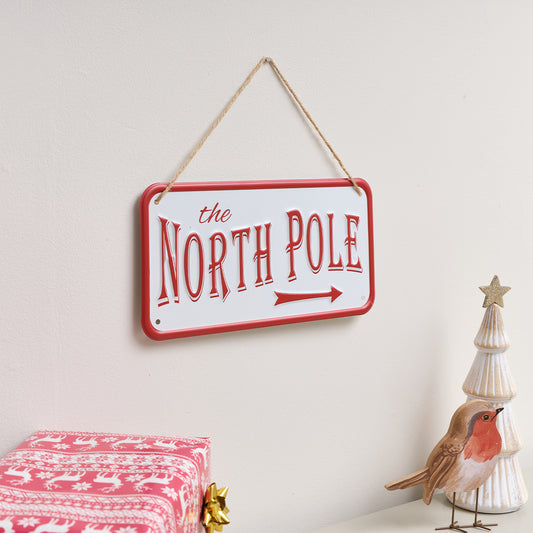  Red and White The North Pole Decorative Sign 