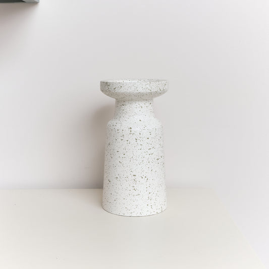  Large White Speckled Metal Round Pillar Candle Holder - 28cm 