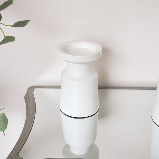  White Metal Round Pillar Candle Holder - 18cm 