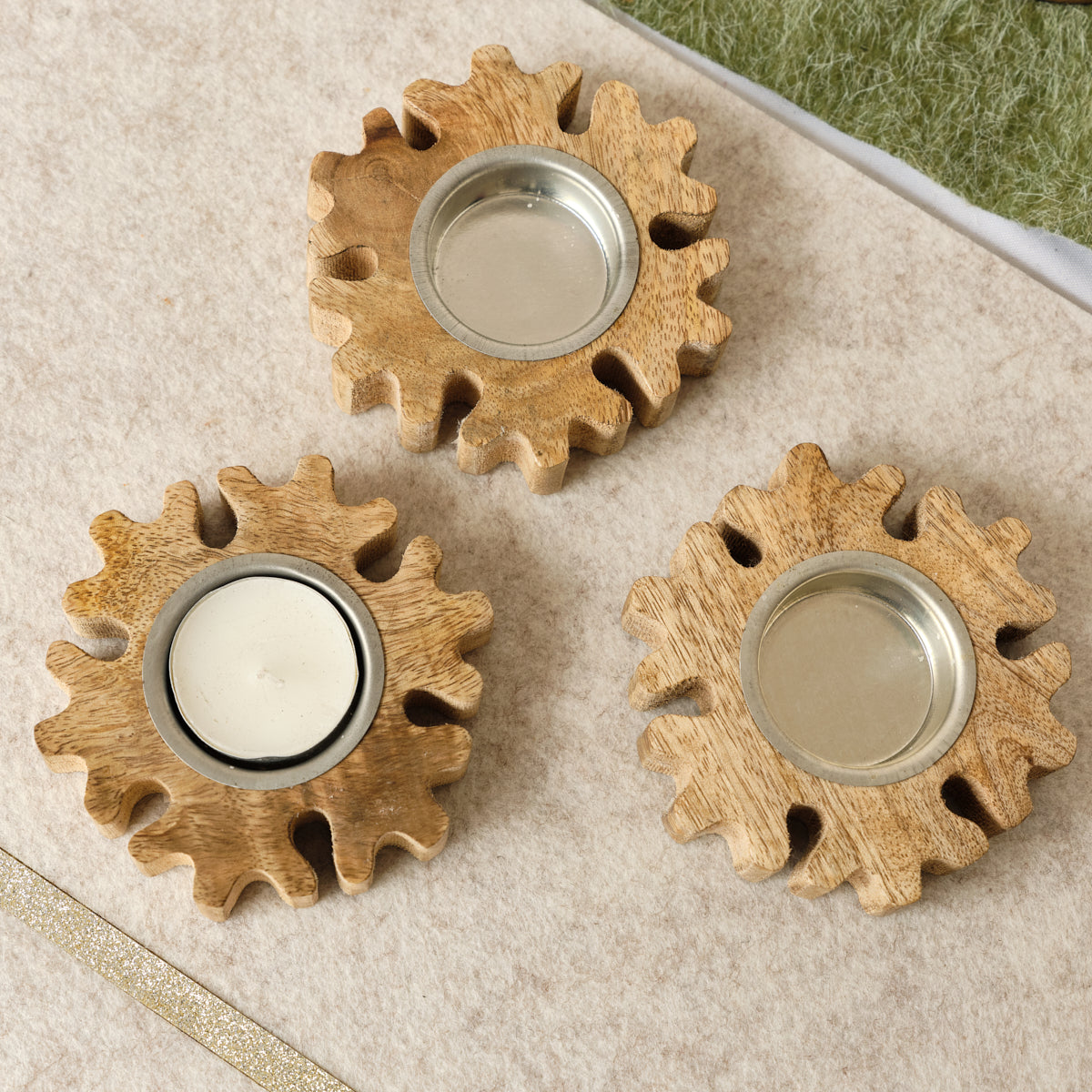 Wooden Snowflake Shaped Tealight Holder - 10cm
