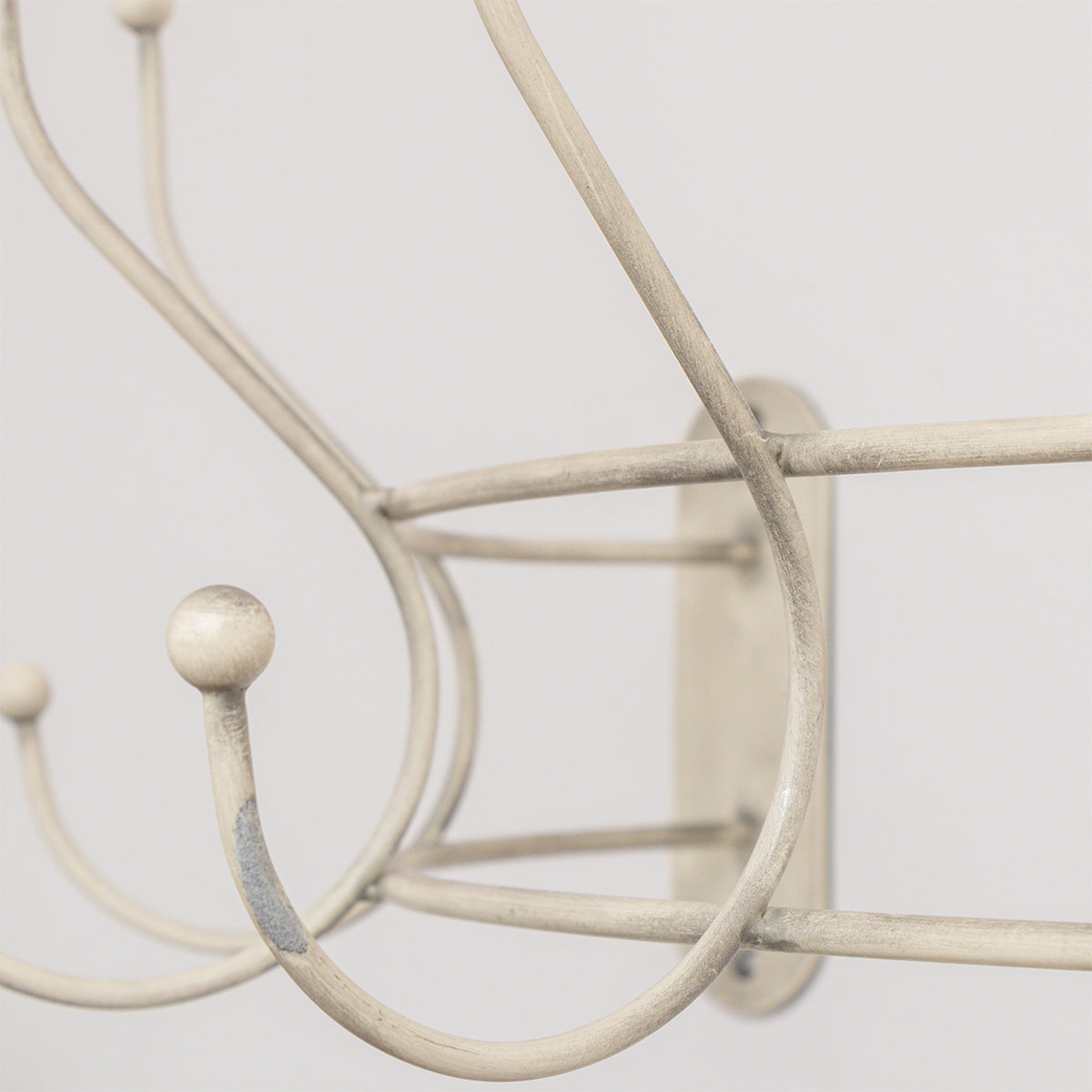 Antique Ivory Curved Coat Hanger Rail with 5 Storage Hooks - 60cm