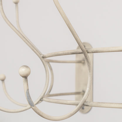 Antique Ivory Curved Coat Hanger Rail with 5 Storage Hooks - 60cm