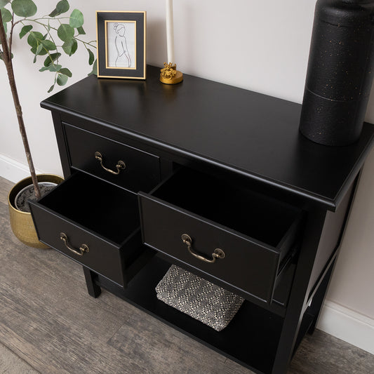  Black 4 Drawer Large Chest/Console Table with Shelf - Briggs Range 