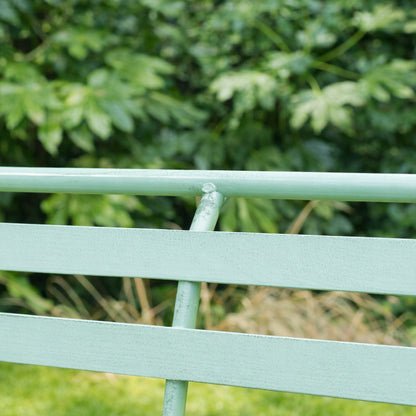 Sage Green Metal Ornate Distressed Garden Bench - 100cm x 92cm