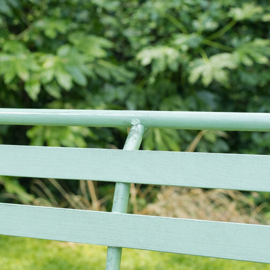  Sage Green Metal Ornate Distressed Garden Bench - 100cm x 92cm 