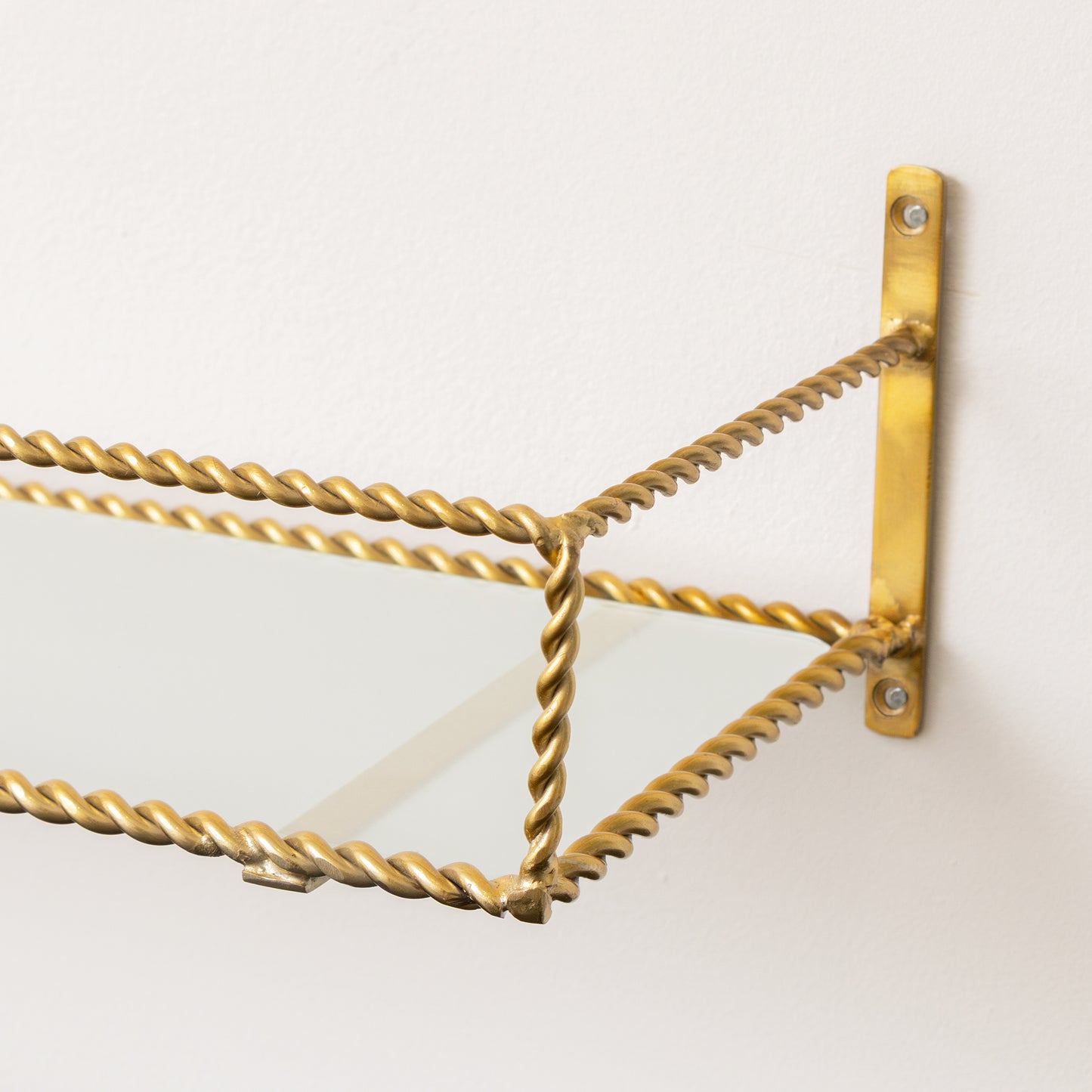 Large Gold Twisted Rope Design Wall Shelf with Frosted Glass Shelf