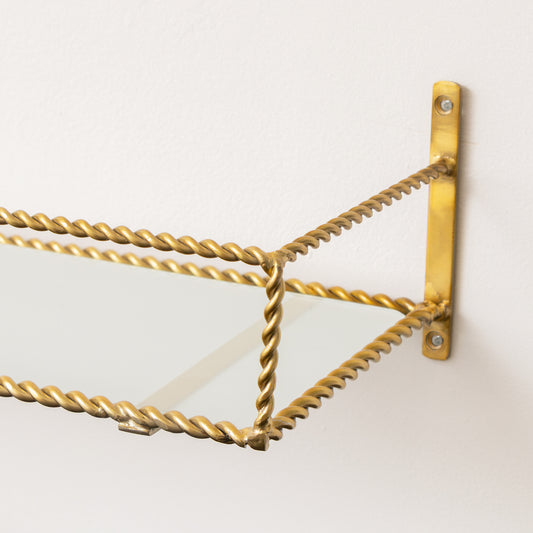  Large Gold Twisted Rope Design Wall Shelf with Frosted Glass Shelf 