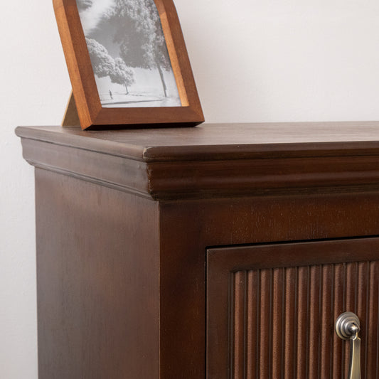  Dark Brown Wooden Reeded Wardrobe, Dressing Table, Mirror Set, Chest of 3 Drawers & Pair of Bedside Tables - Georgian Range 