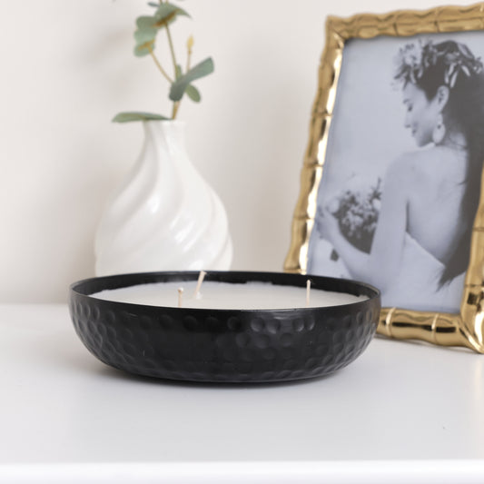  Round Hammered Black 3 Wick Candle Pot 