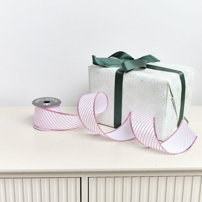 Large Pink & White Diagonal Striped Wired Ribbon Garland - 270m