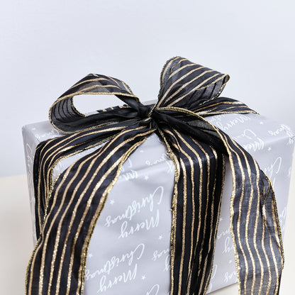 Large Black & Gold Striped Ribbon Christmas Garland - 270cm