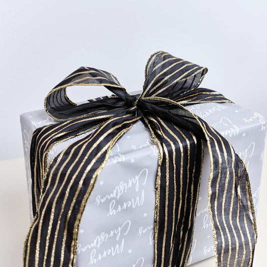  Large Black & Gold Striped Ribbon Christmas Garland - 270cm 