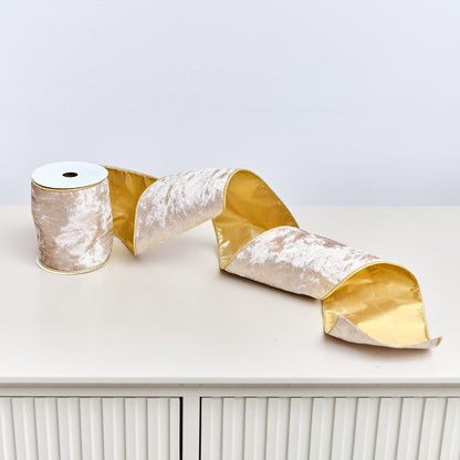 Large Shiny Velvet Pink & Gold Wired Ribbon Garland - 270cm