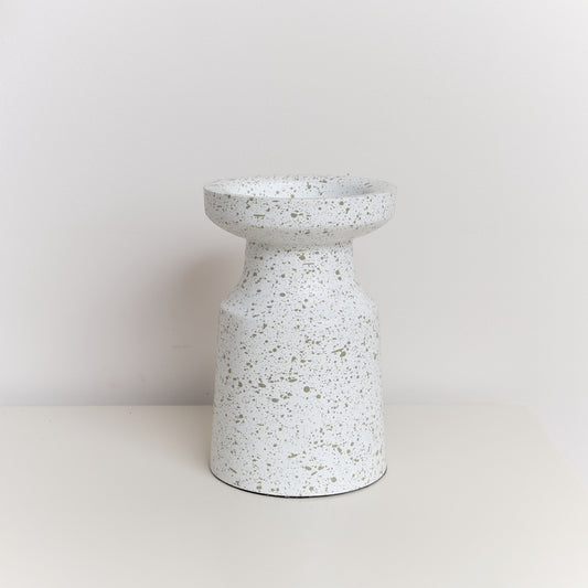  White Speckled Metal Round Pillar Candle Holder - 18cm 