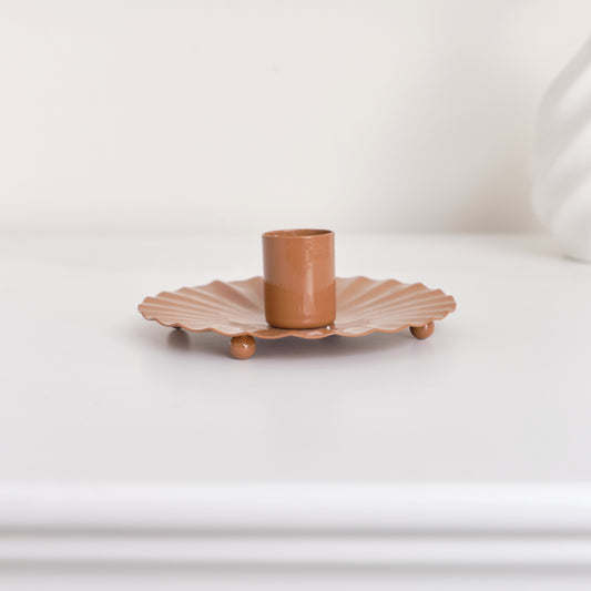  Rust Brown Round Scallop Candlestick Holder 