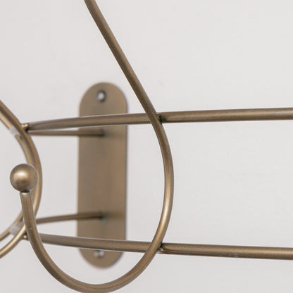Antique Gold Curved Coat Hanger Rail with 5 Storage Hooks - 60cm