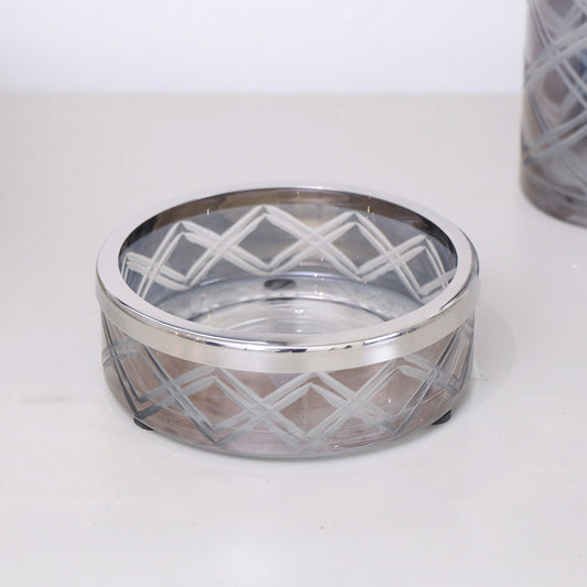  Smoked Patterned Glass Soap Dish with Silver Chrome Rim 