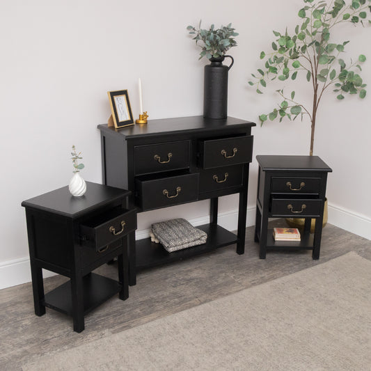  Large Black 4 Drawer Chest of Drawers & Pair of Bedside Tables - Briggs Range 