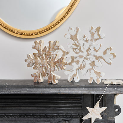 Medium Rustic Wooden Snowflake Ornament - 19.5cm