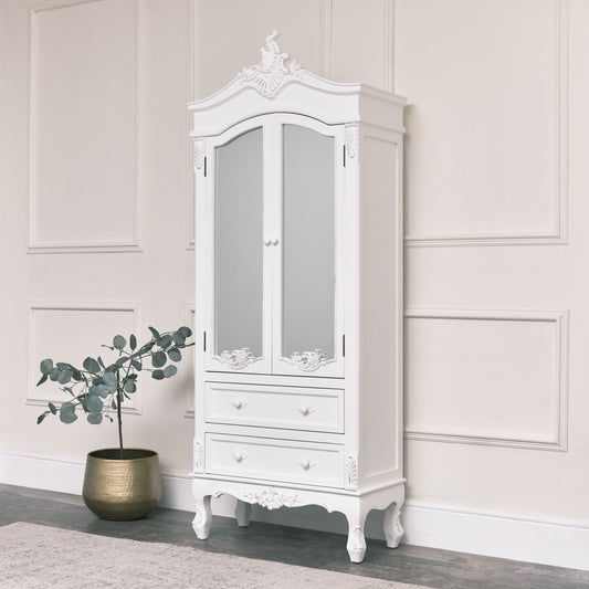  Antique White Closet, Dressing Table Set, Chest of Drawers & Pair of Bedside Tables - Pays Blanc Range 