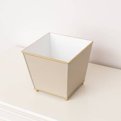 Sandy Beige Metal Planter Pot with Gold Feet - 17cm x 16.5cm