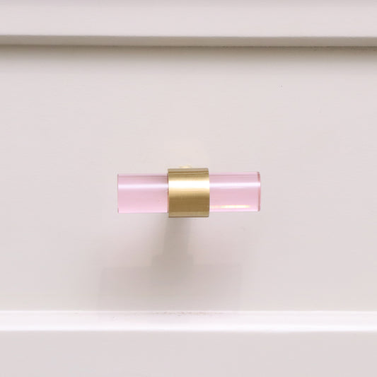  Gold & Pink Acrylic T-Bar Shaped Drawer Handle 