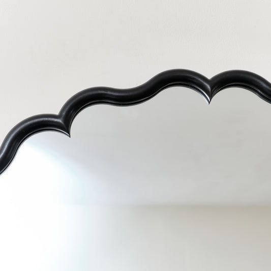  Black Satin Scalloped Frame Round Wall Mirror - 80cm x 80cm 