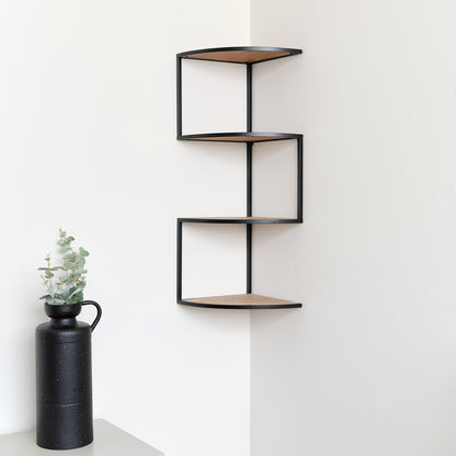 Black & Wooden 4 Tier Corner Wall Shelf