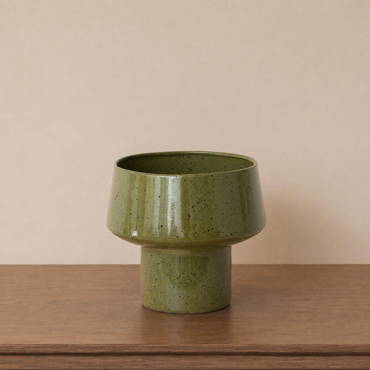Round Olive Green Speckled Iron Planter Pot - 24cm x 20cm