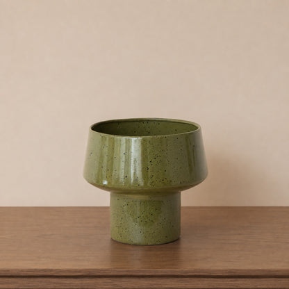 Round Olive Green Speckled Iron Planter Pot - 24cm x 20cm
