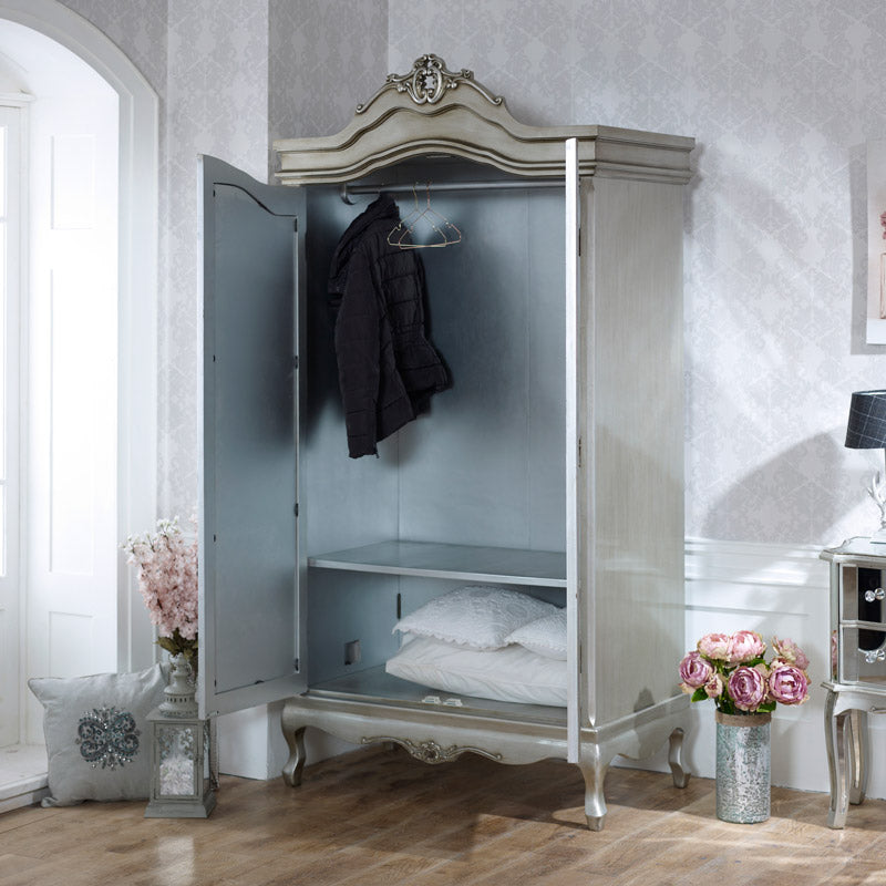 Silver Mirrored Double Wardrobe - Tiffany Range