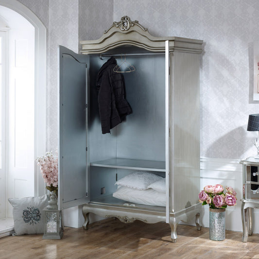  Silver Mirrored Double Wardrobe - Tiffany Range 