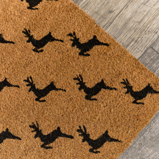  Black Reindeer Detail PVC Backed Coir Doormat 60cm x 40cm 