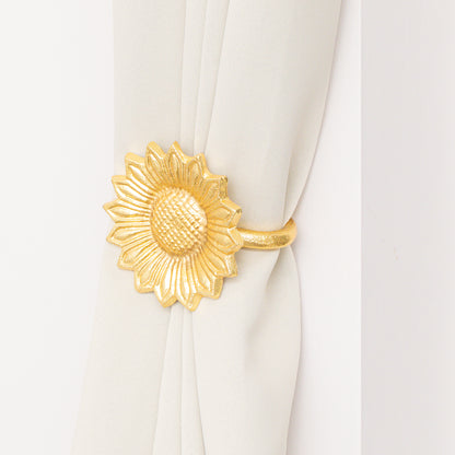 Set of 2 Gold Metal Sunflower Wall Mounted Tie Backs