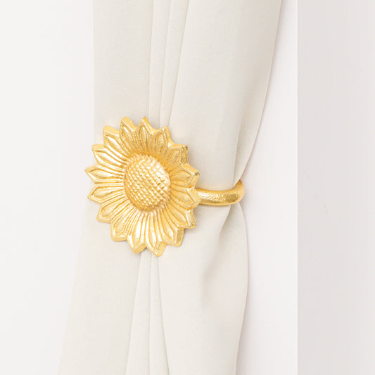  Set of 2 Gold Metal Sunflower Wall Mounted Tie Backs 