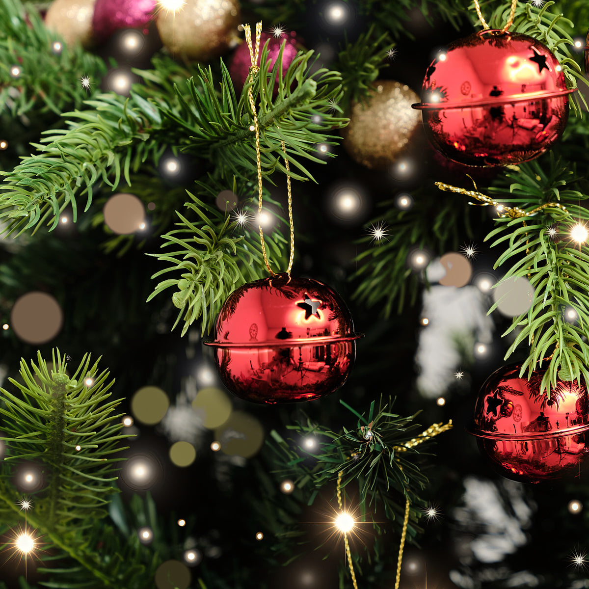 Set of 8 Red Hanging Bell Christmas Decorations - 4cm