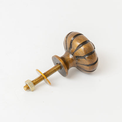 Set of 4 Antique Brass Round Pumpkin Drawer Knobs