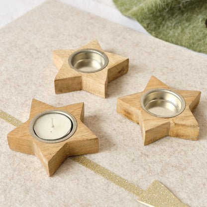Wooden Star Shaped Tealight Holder - 10cm
